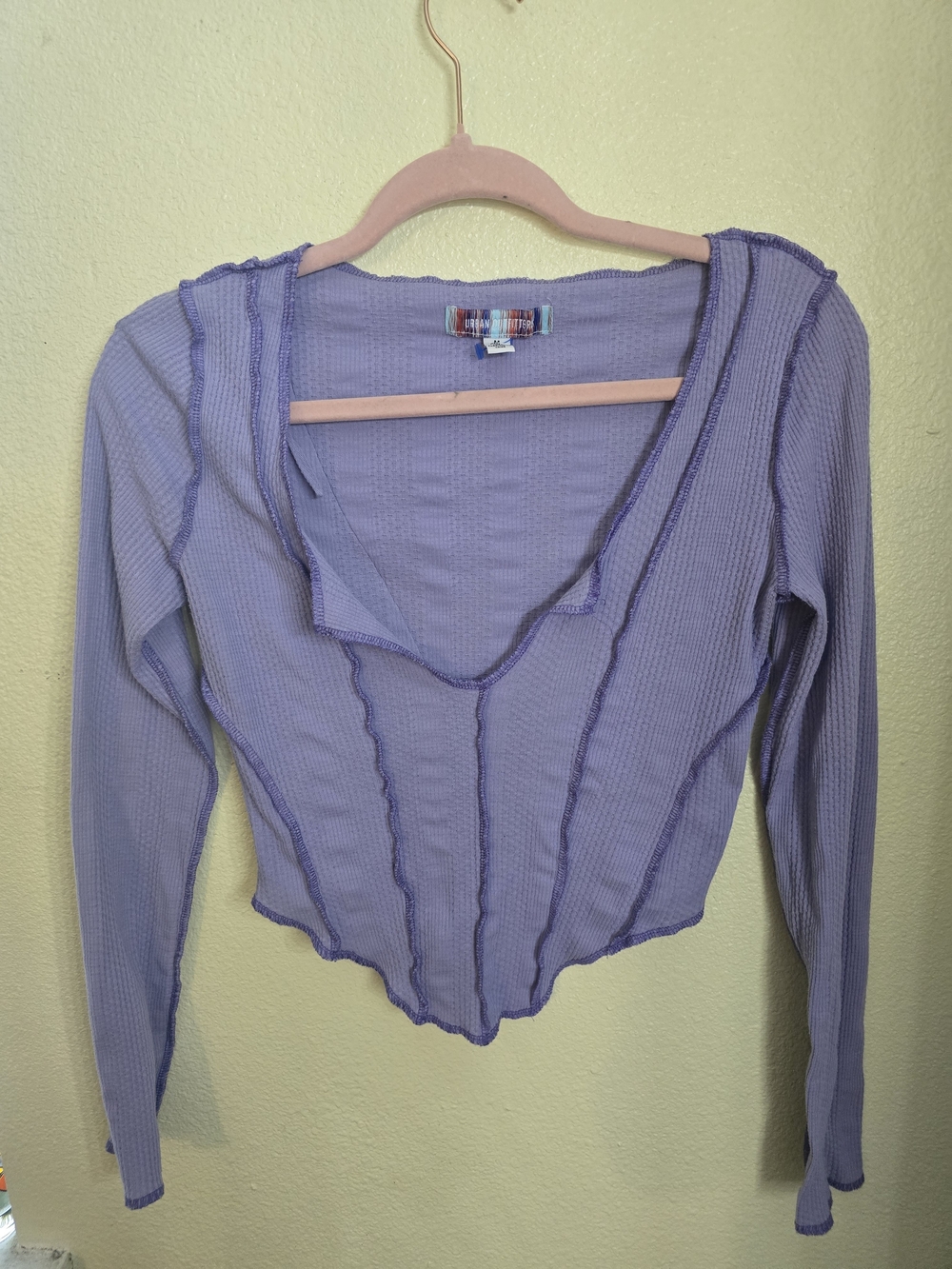 Urban Outfitters Lavender Ribbed Long-Sleeve V-Neck Top